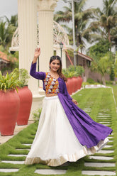 Dandiya Special Ravishing Purple Cotton Gamthi Work Lehenga Choli